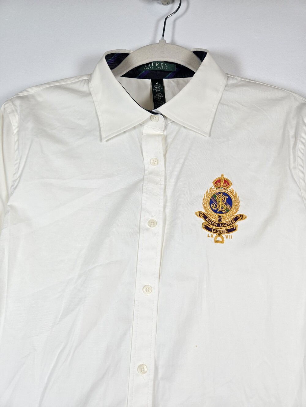 NEW Lauren Ralph Lauren Embroidered Crest Ivory Long Sleeve Button Down Top XL - Picture 5 of 16